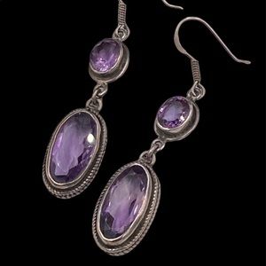 Vintage Mexico Sterling Genuine Amethyst Drop Earrings